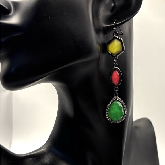 Funky Neon Gunmetal Dangle Earrings 1980’s Glam - Picture 7 of 9